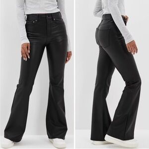 American Eagle Women’s Super Hi Rise Flare Faux Leather Pants Black Size 2